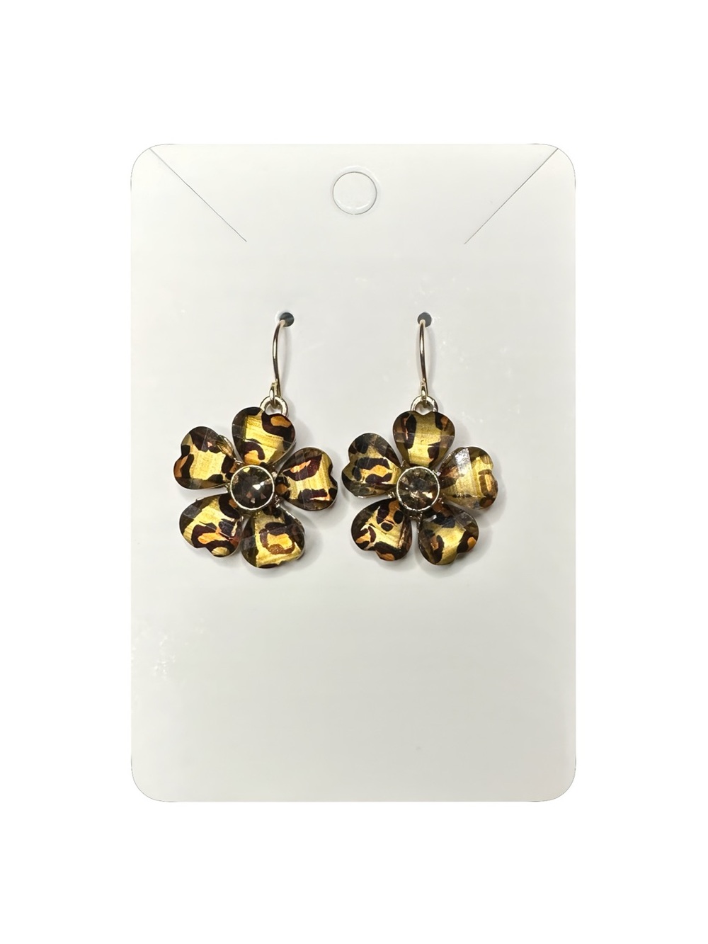 5/$25 😻 Leopard Print Flower Drop Earrings - Gold Brown